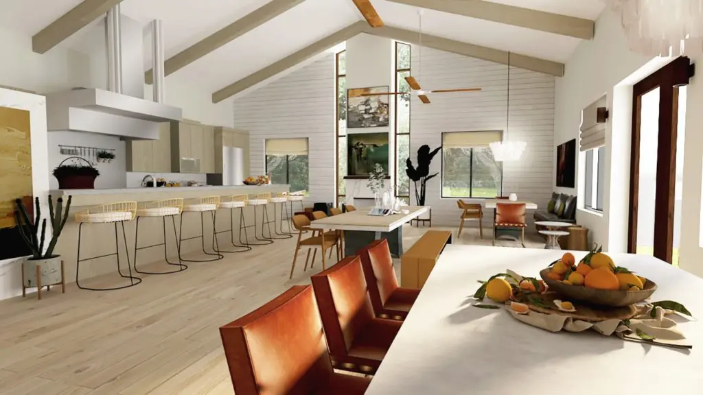 Interior image of Resilient Retreat dinning room and kitchen. Tour our campus.
